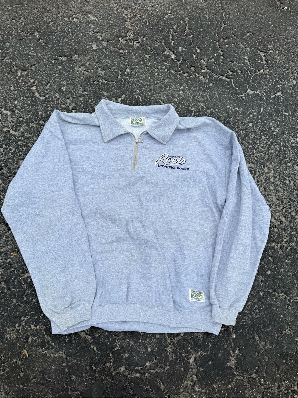 2000’s Roots Men's Light Gray Quarter-Zip Sweater
